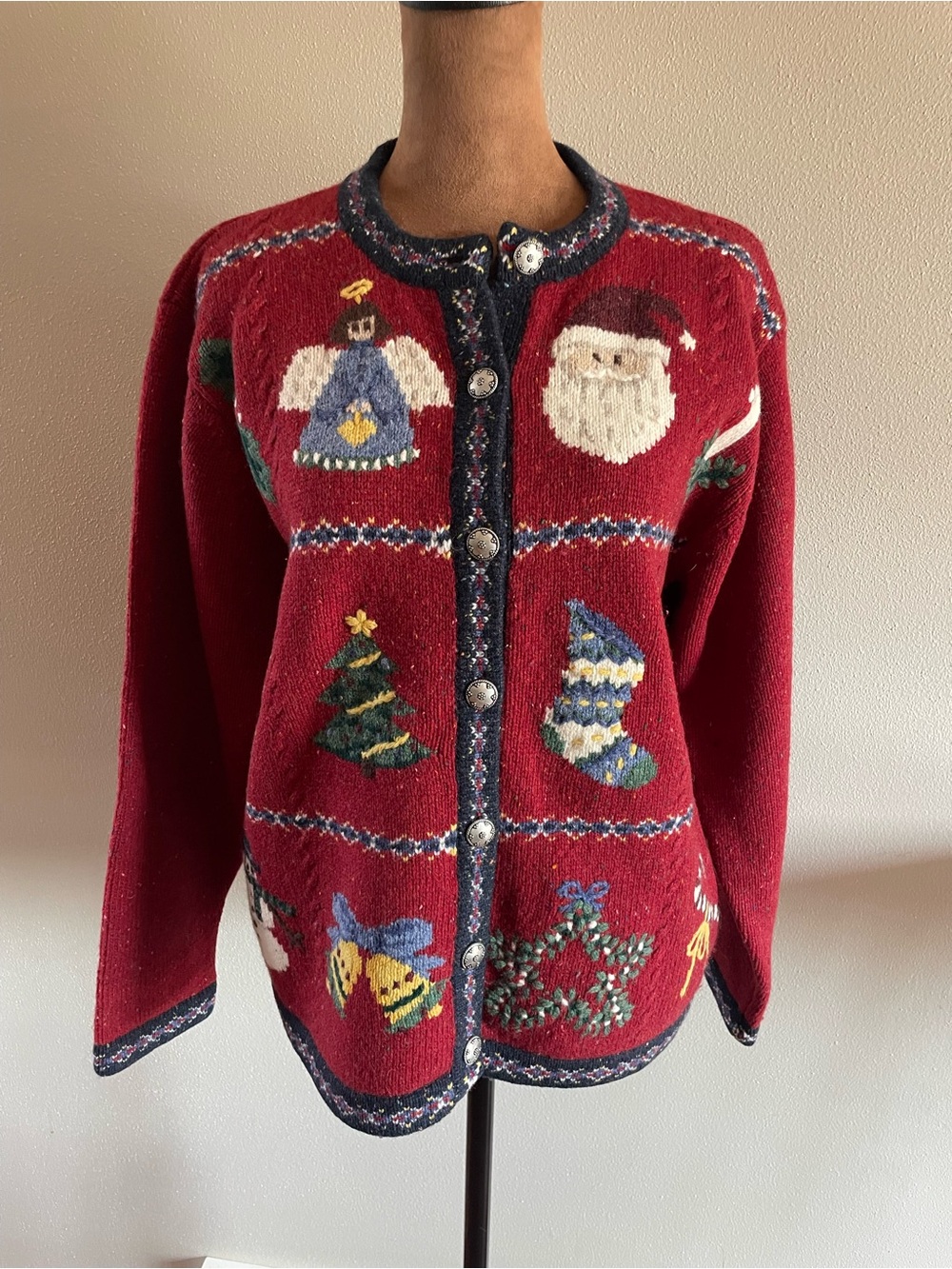 Vintage Talbots Red Holiday Embroidered Knit Cardigan